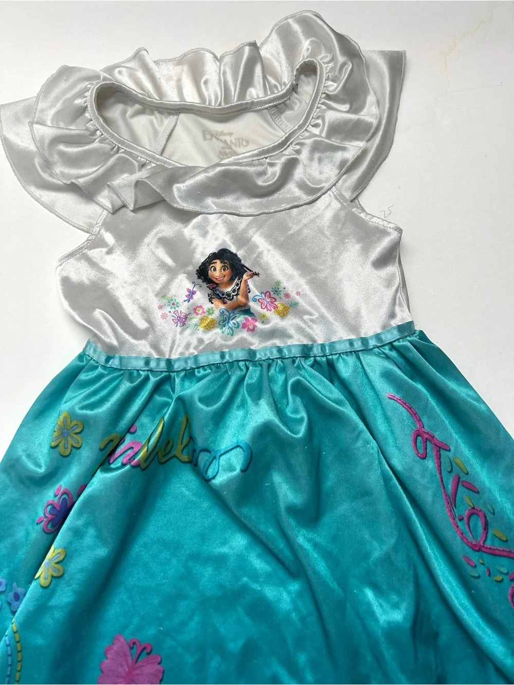 Disney Princess Encanto Satin Blue Ruffle Trim Nightgown Gown Pajamas Costume - Picture 2 of 4